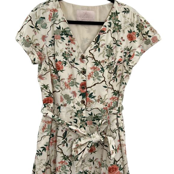 Gal Meets Glam Sophia Floral Jumpsuit Cream Green Petites Size 12P - Picture 4 of 14